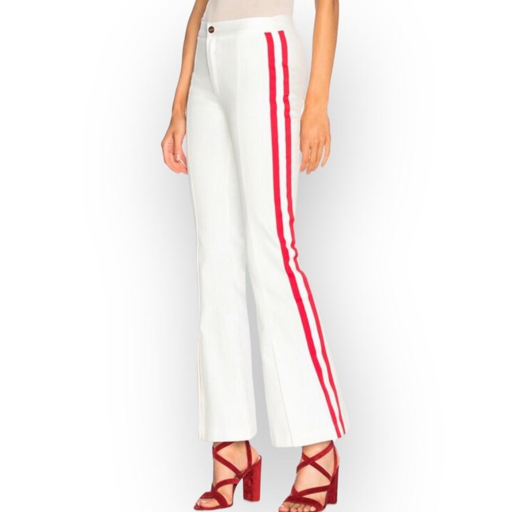 Maggie Marilyn Game Changer Side Striped Flare Leg Pants size 10 in tan - Picture 3 of 16